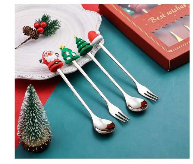 Christmas Spoon Gift Set Stainless Spoons Set 4 Pieces Tea Spoons Soup Spoon Cute Eating Utensils Flatware Sets With Gift Box