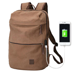 Water Resistant Casual Canvas Backpack with USB Charging Port