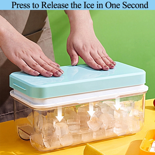 Ninyoon 1 Second Release Ice Cube Tray with Lid and Bin, 2 Tier Ice Molds Make 64 Ice Cubes Big Capacity Bin for Freezer Including Ice Scoop