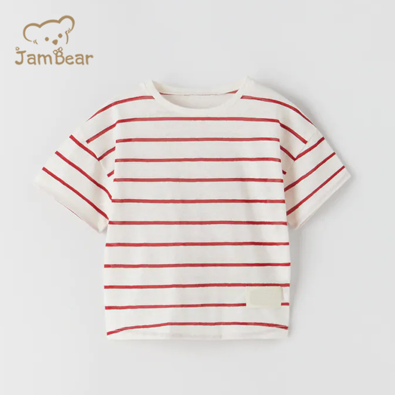 JamBear Organic Cotton T-Shirt Short sleeve striped pocket T-shirt Summer Baby Kids Cotton T-shirts Children Tops