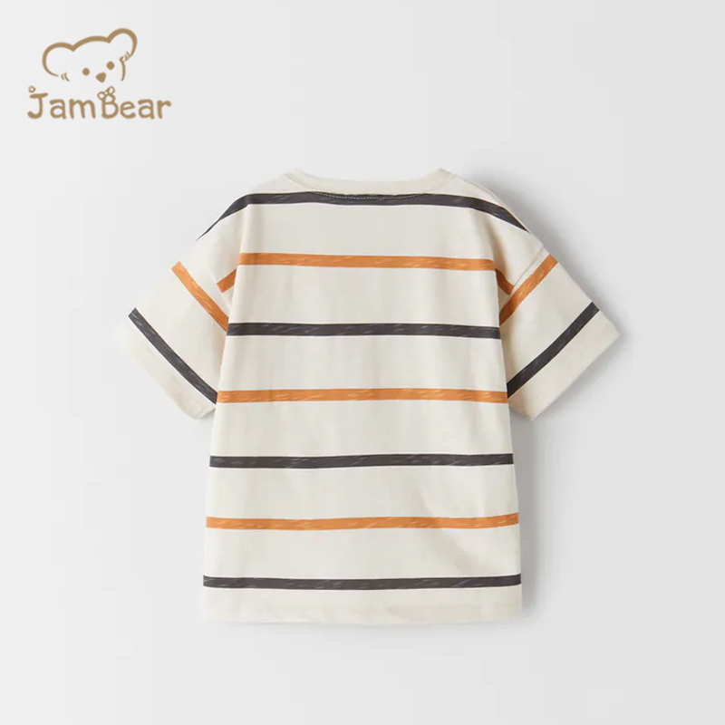 JamBear Organic Cotton T-Shirt Short sleeve striped pocket T-shirt Summer Baby Kids Cotton T-shirts Children Tops