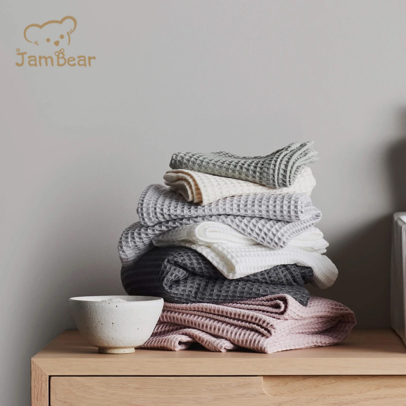 JamBear Organic Neutral Baby Swaddle Organic bamboo Waffle baby towel Eco friendly Multipurpose Bathroom Towel