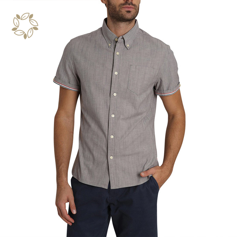 Sustainable stretch slub chambray short sleeve shirt organic cotton shirts for men casual eco friendly men's shirts