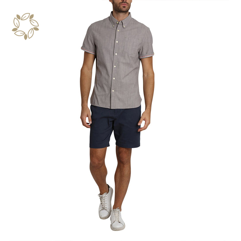 Sustainable stretch slub chambray short sleeve shirt organic cotton shirts for men casual eco friendly men's shirts
