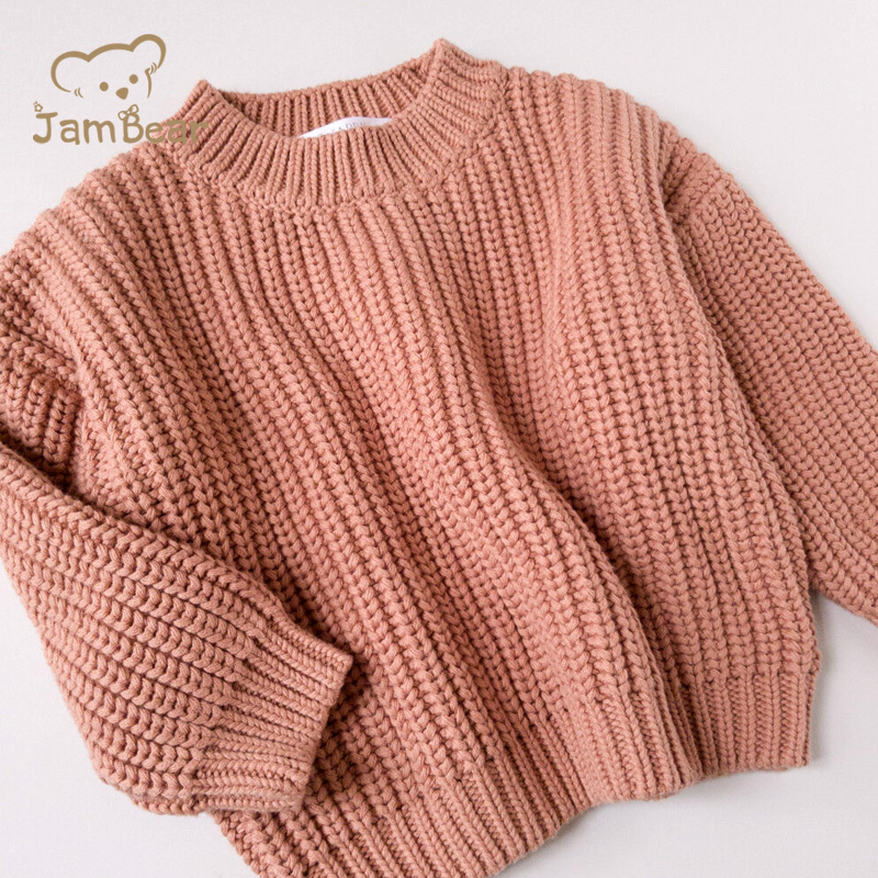 JamBear Organic Rib knit sweater Baby Knit Toddler Pullover Organic cotton Children sweater crew neck long sleeves knit sweater