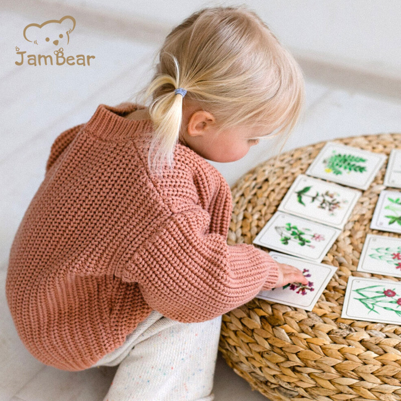 JamBear Organic Rib knit sweater Baby Knit Toddler Pullover Organic cotton Children sweater crew neck long sleeves knit sweater