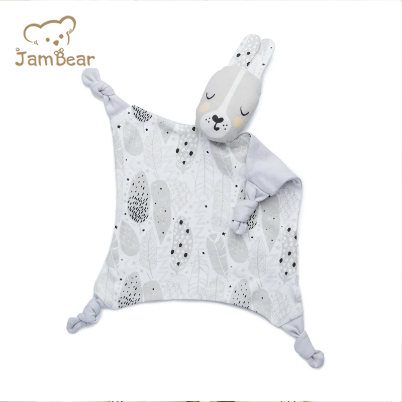 JamBear Organic Cotton Soft Baby Comforter biankets Stuffed Animal Plush Organic Cotton Baby Comforter Baby Security Blankie
