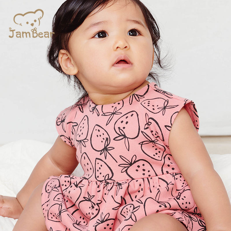 Sustainable baby bodysuit printed organic cotton toddler girl dresses sleeveless eco friendly baby onesie dress baby clothing