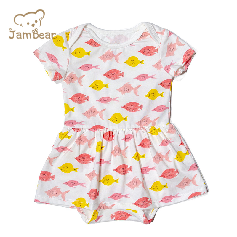 Organic cotton baby onesie dress sustainable baby bodysuit dress printed eco friendly toddler bodysuit baby clothing