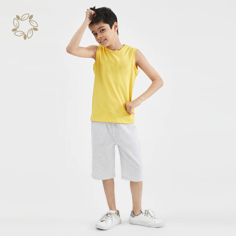 100% Organic cotton kids sweat shorts summer sustainable boy's sweat shorts eco friendly waffle basic drawstring shorts