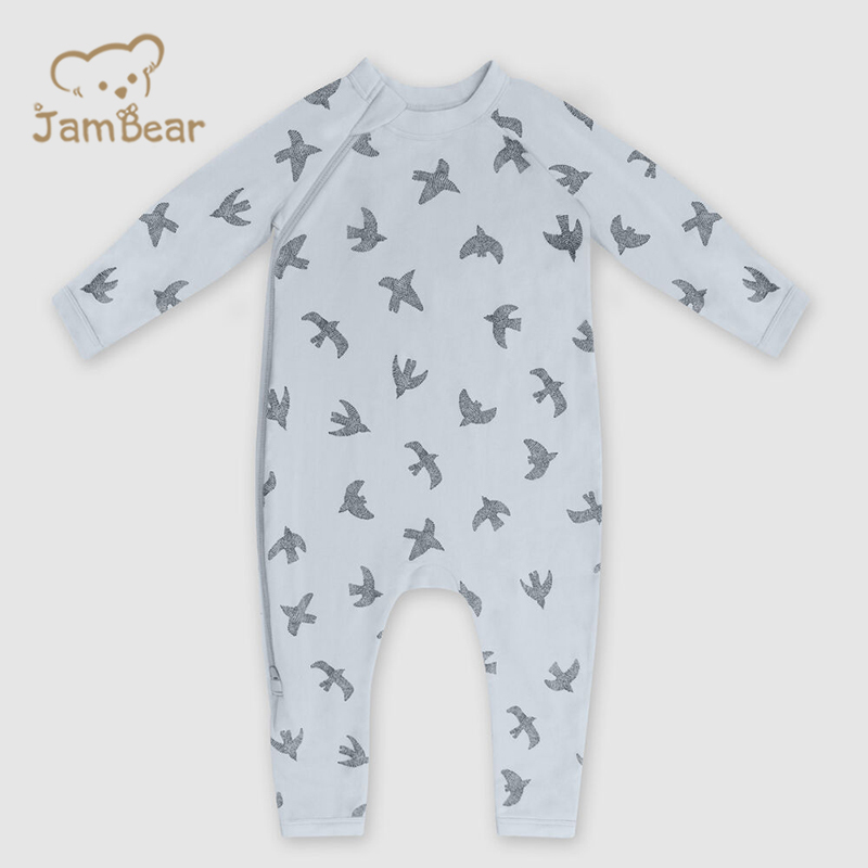 GOTS 100% organic cotton baby romper sustainable baby zipped romper printed eco friendly baby zip sleepsuit