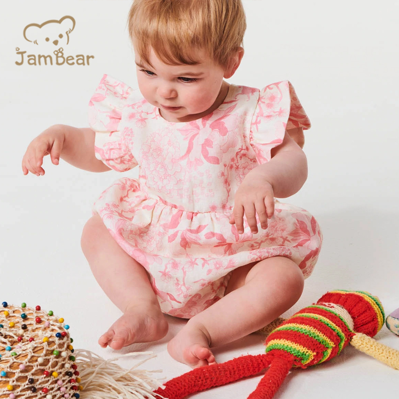 Jambear Ruffled Baby Jumpsuit Eco-Friendly Newbron Onesie Organic Baby Clothes Organic Linen Toddler Bodysuit Summer Baby Romper