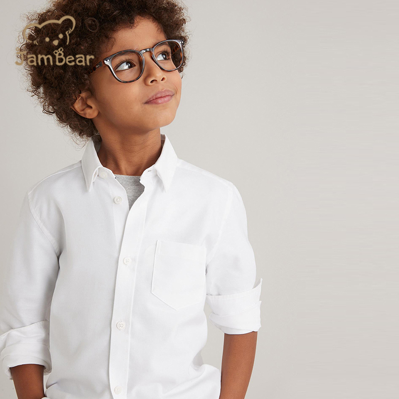 100% Organic cotton oxford shirt boys eco friendly shirt for kids long sleeve sustainable boy's oxford shirt