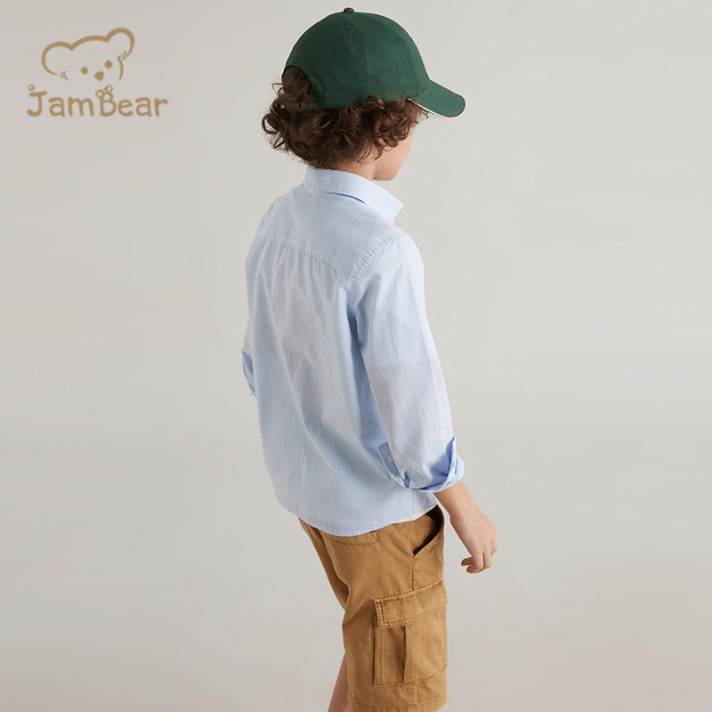 100% Organic cotton oxford shirt boys eco friendly shirt for kids long sleeve sustainable boy's oxford shirt