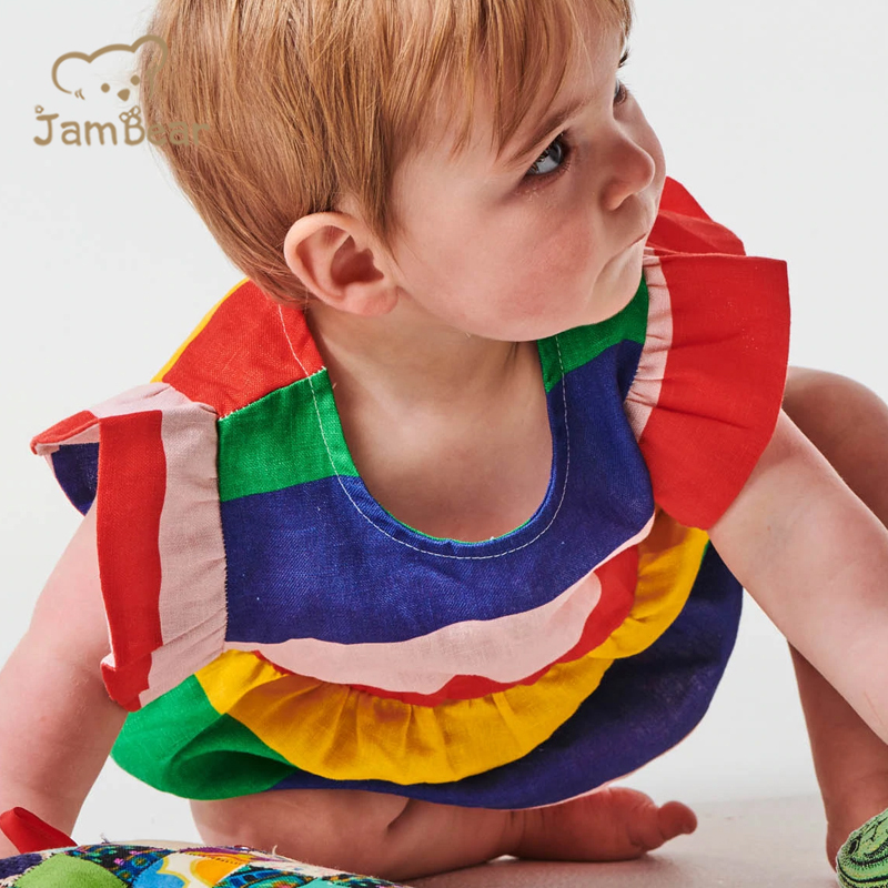 Jambear Ruffled Baby Jumpsuit Eco-Friendly Newbron Onesie Organic Baby Clothes Organic Linen Toddler Bodysuit Summer Baby Romper