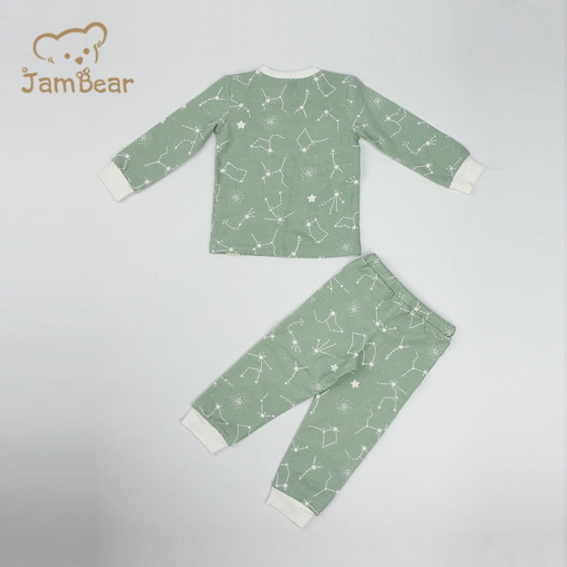Sustainable baby pyjamas set kids sleepwear 95% organic cotton 5% spandex jersey 200gsm 2 piece pajama silk screen printing