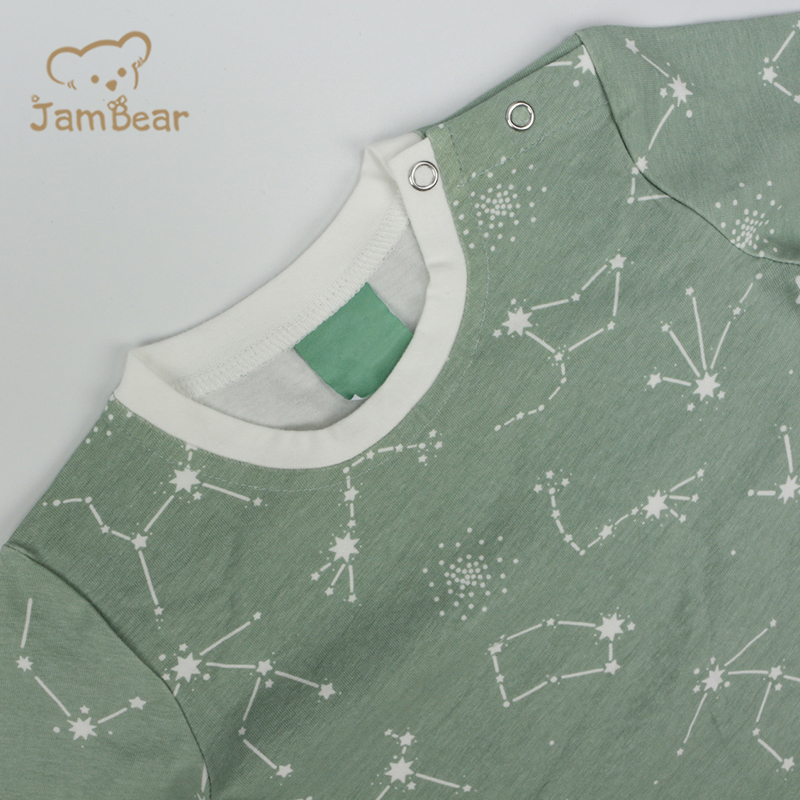 Sustainable baby pyjamas set kids sleepwear 95% organic cotton 5% spandex jersey 200gsm 2 piece pajama silk screen printing