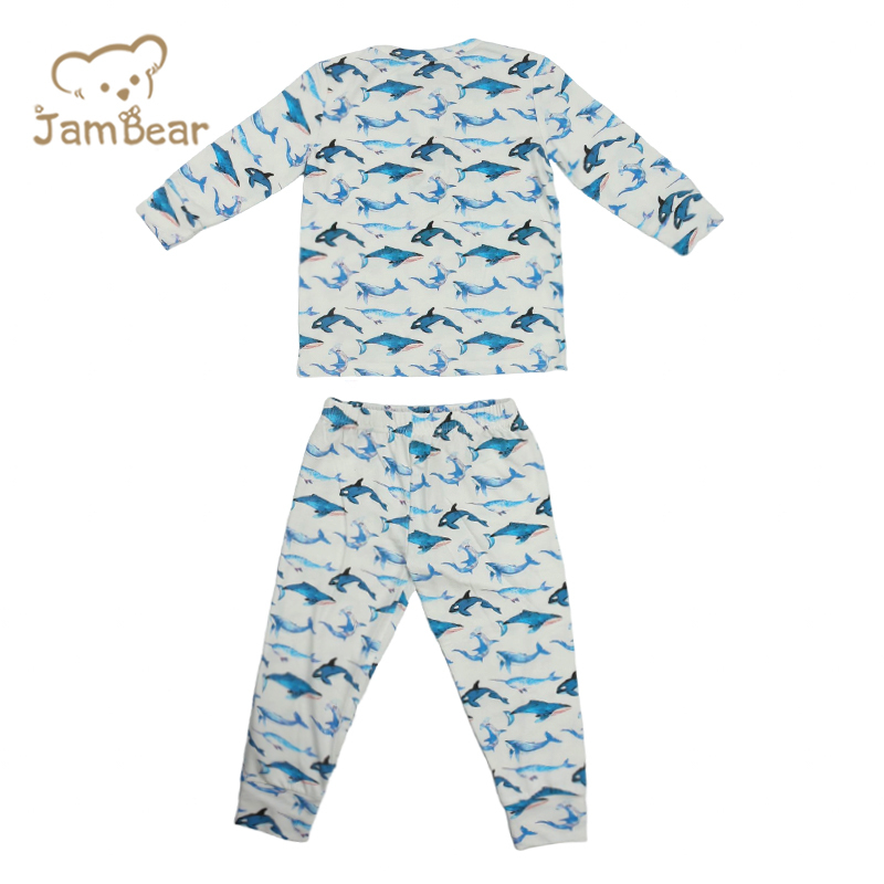 Pajamas bamboo children print bamboo pajamas baby kids lounge set 95% bamboo 5% spandex jersey 200gsm silk screen printing