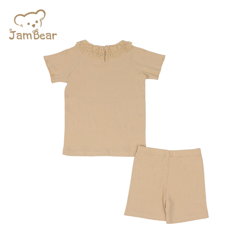 Summer organic ribbed baby pajamas sustainable baby Loungewear 95% orgnaic cotton 5% spandex 2x2 rib 210gdm children pyjamas