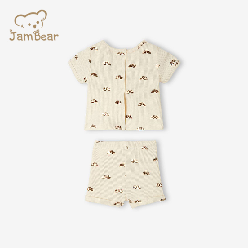 Summer short pyjamas for baby boys in honeycomb fabric 100% organic cotton toddler sleepsuit sustainable toddler pyjamas