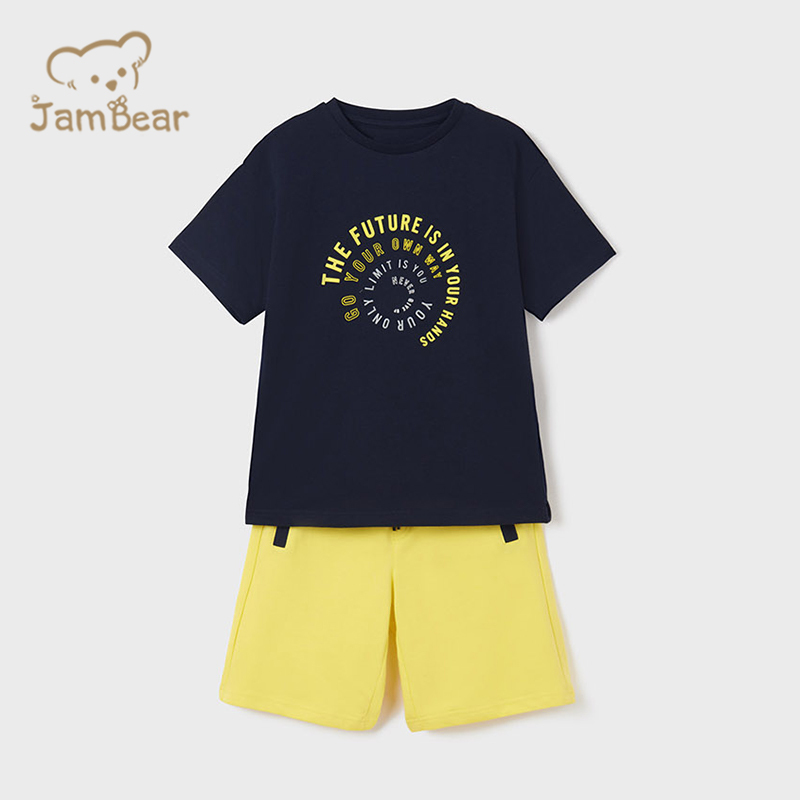 Organic cotton kid shorts set sustainable boys shorts sets summer eco friendly shorts set boy short sleeve