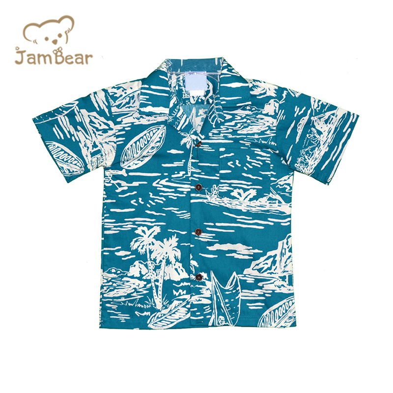 Summer children hawaiian shirt 100% organic cotton kids poolside shirt sustainable kids shirt printing short sleeve eco friendly