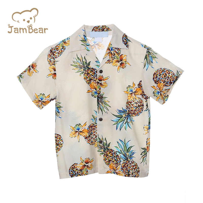 Summer children hawaiian shirt 100% organic cotton kids poolside shirt sustainable kids shirt printing short sleeve eco friendly
