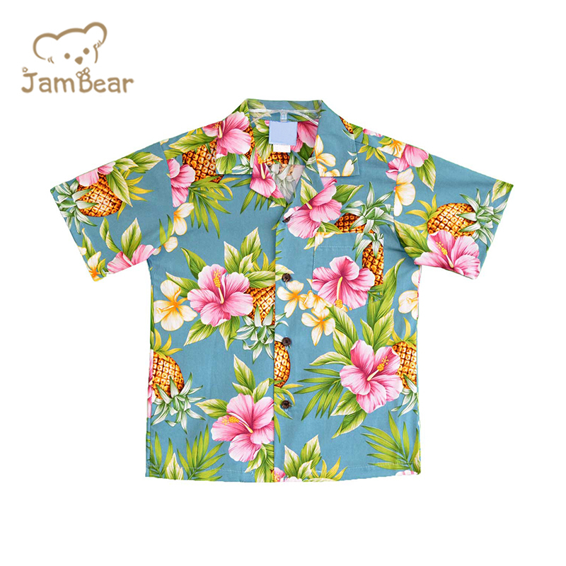 Summer children hawaiian shirt 100% organic cotton kids poolside shirt sustainable kids shirt printing short sleeve eco friendly