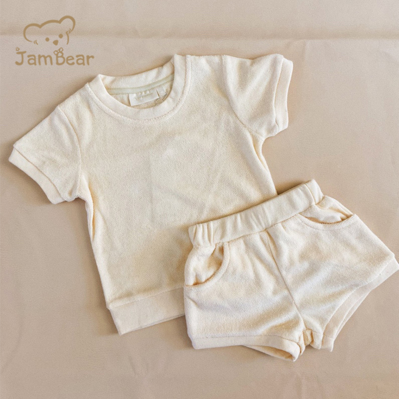 100% Organic cotton toddler terry cloth top and shorts eco friendly toddler towelling t shirt and shorts sustainable