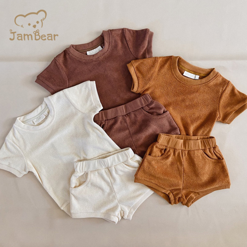 100% Organic cotton toddler terry cloth top and shorts eco friendly toddler towelling t shirt and shorts sustainable