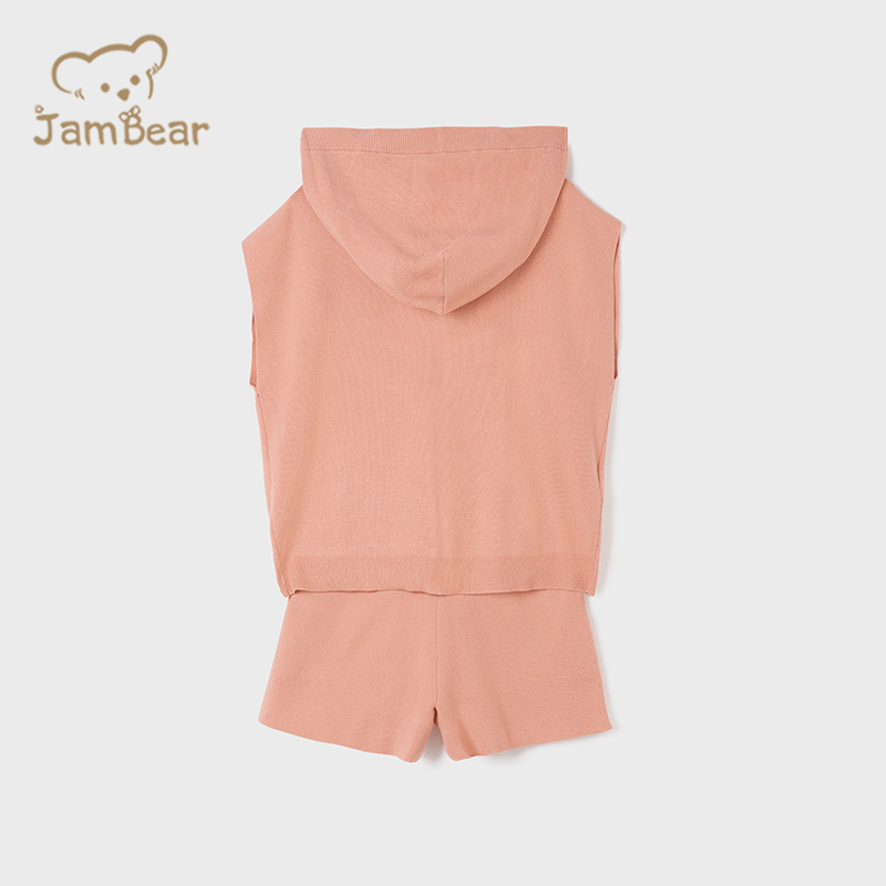 Organic bamboo kids girl tracksuit eco friendly sleeveless hoodie and shorts sustainable kids shorts set