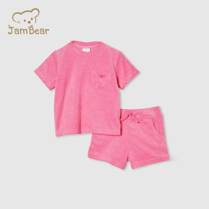 100% Organic cotton terry towelling Set short sleeve toddler terry cloth short set sustainable towel cloth shorts set eco friendly