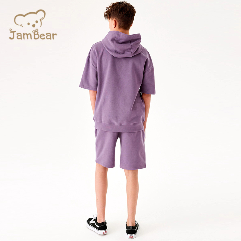100% Organic cotton kids hoodie and shorts eco friendly boys sweatsuits sustainable boys clothing set