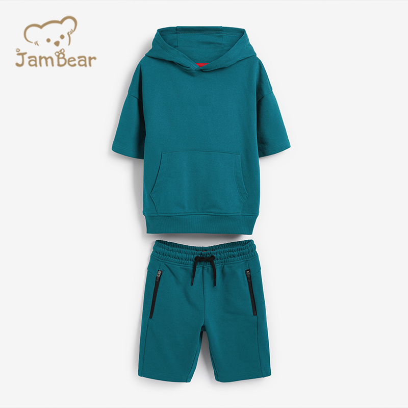 100% Organic cotton kids hoodie and shorts eco friendly boys sweatsuits sustainable boys clothing set