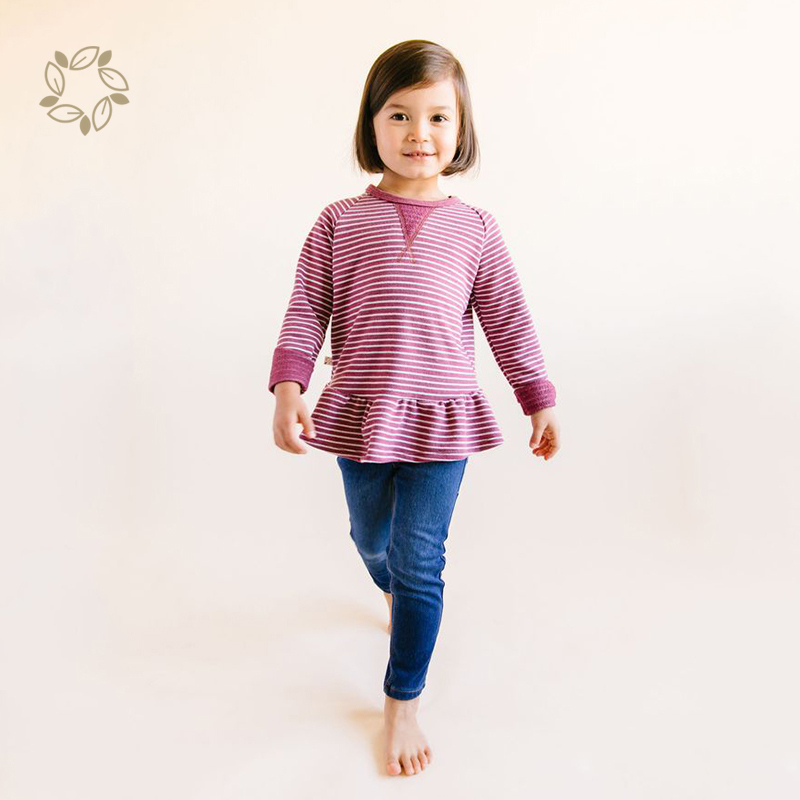Bamboo Cotton Kids Peplum sweatshirt Eco-friendly Peplum Pullover Girls Sustainable Peplum crew neck