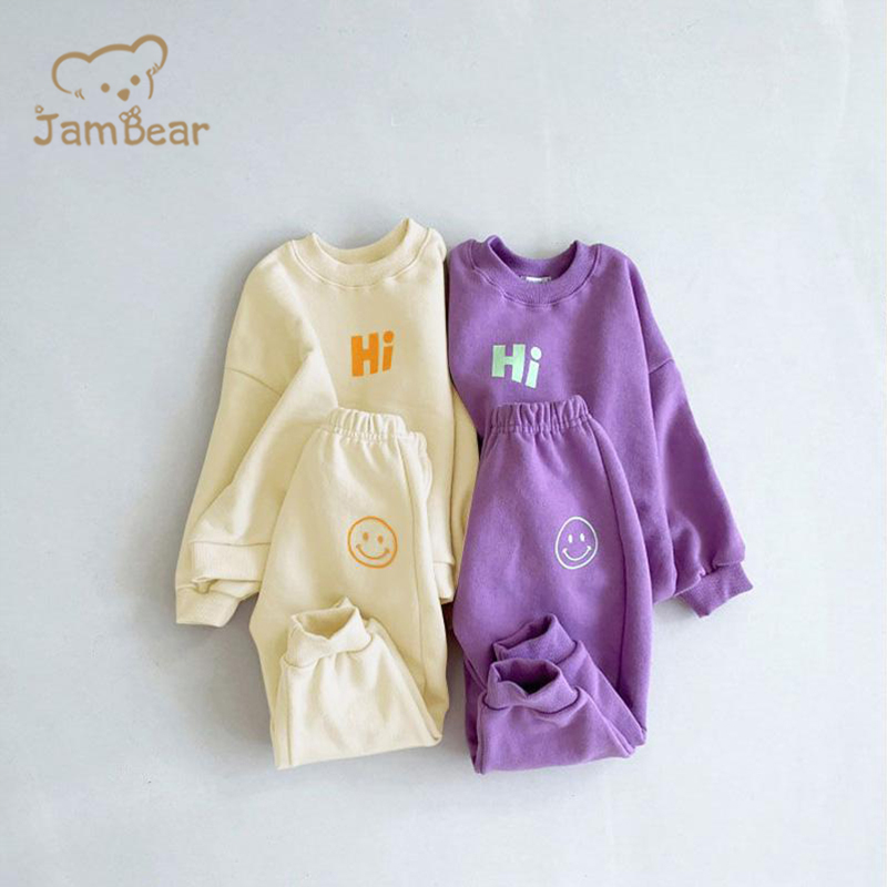 Organic baby fleece sweatshirt Set custom children sweatsuit Sweatsuit Infants Baby pullover set 100% organic cotton fleece