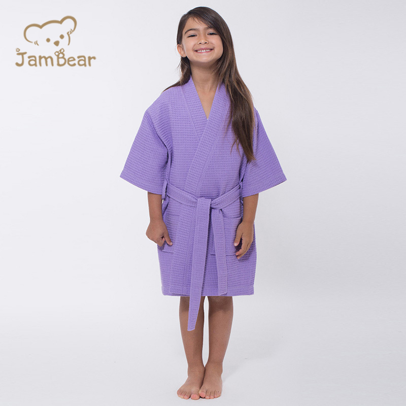 Organic bamboo waffle kimomo kid's robe sustainable waffle kimono robe eco friendly waffle robe