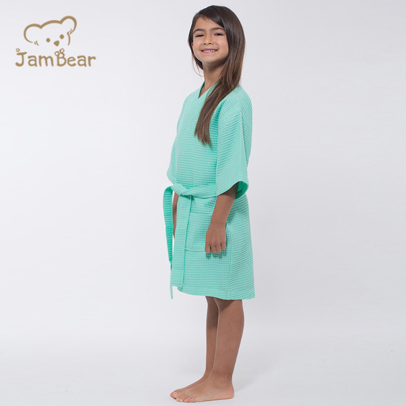 Organic bamboo waffle kimomo kid's robe sustainable waffle kimono robe eco friendly waffle robe