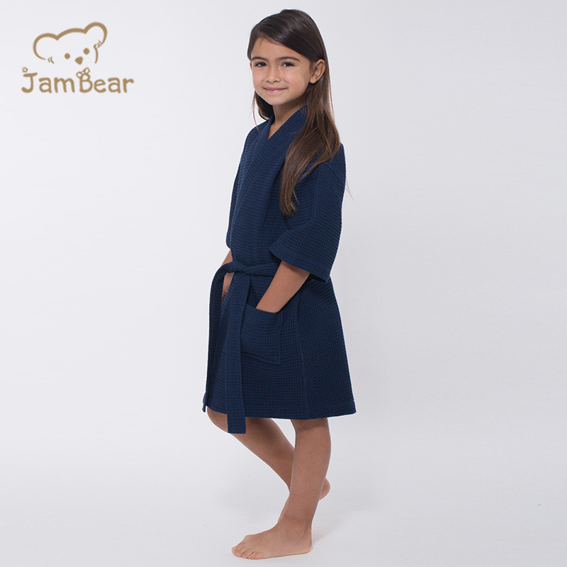 Sustainable waffle kimono robe organic bamboo robe for kids eco friendly waffle kimono kid's robe