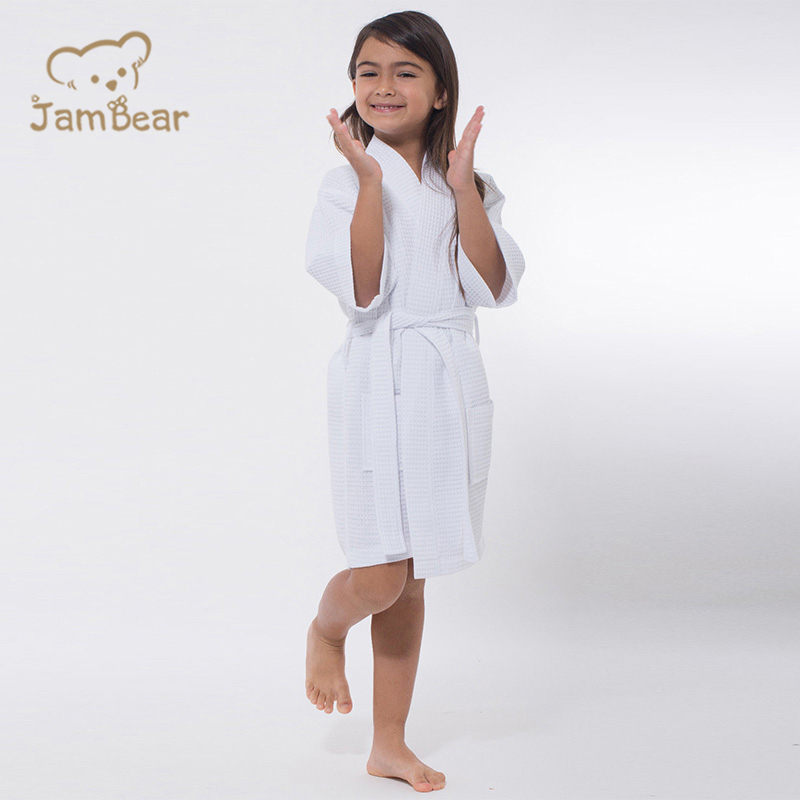 Organic bamboo waffle kimomo kid's robe sustainable waffle kimono robe eco friendly waffle robe