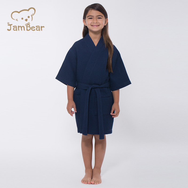 Sustainable waffle kimono robe organic bamboo robe for kids eco friendly waffle kimono kid's robe