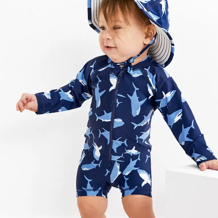 Children girl Swimwear Sustainable Printed Swimsuit Set two way zip kids girl swimwear long sleeve Swimwear