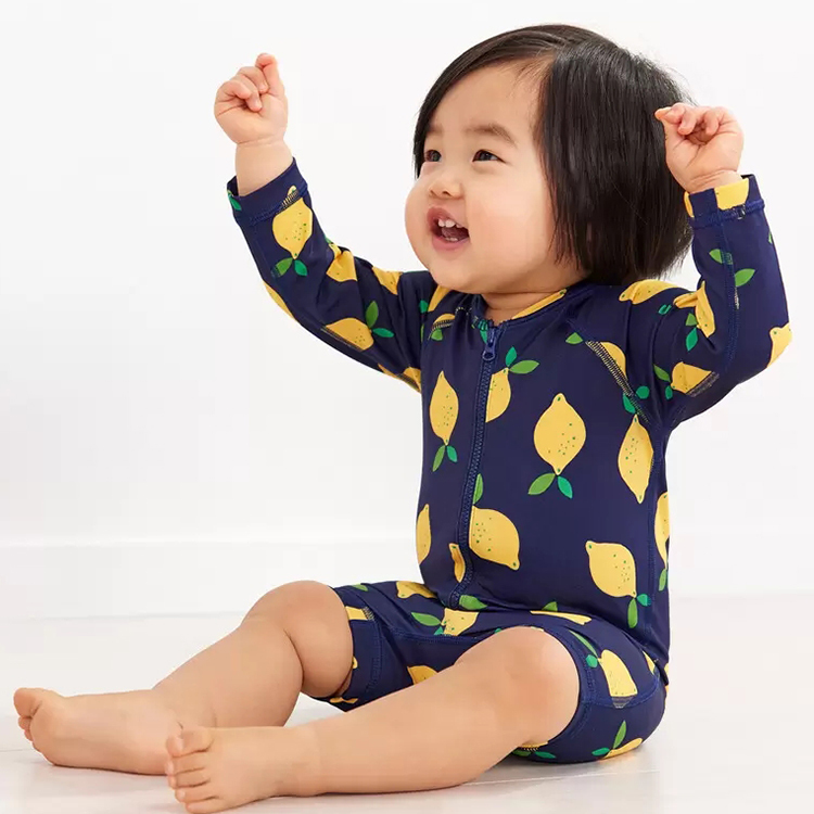 Children girl Swimwear Sustainable Printed Swimsuit Set two way zip kids girl swimwear long sleeve Swimwear