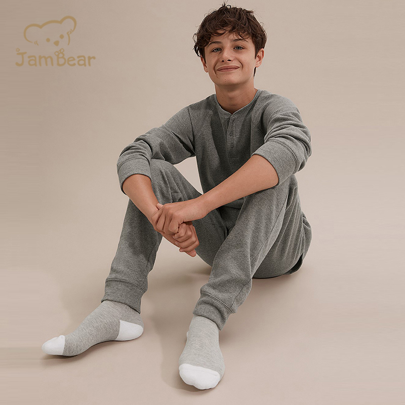 Sustainable organic cotton waffle pyjamas set eco friendly waffle kids pajamas set waffle enfant pyjama