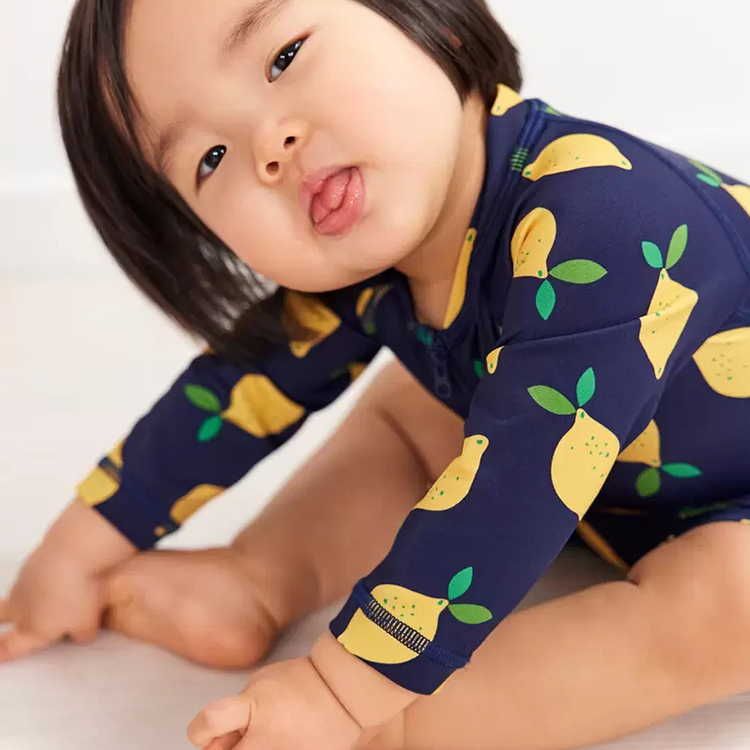 Children girl Swimwear Sustainable Printed Swimsuit Set two way zip kids girl swimwear long sleeve Swimwear