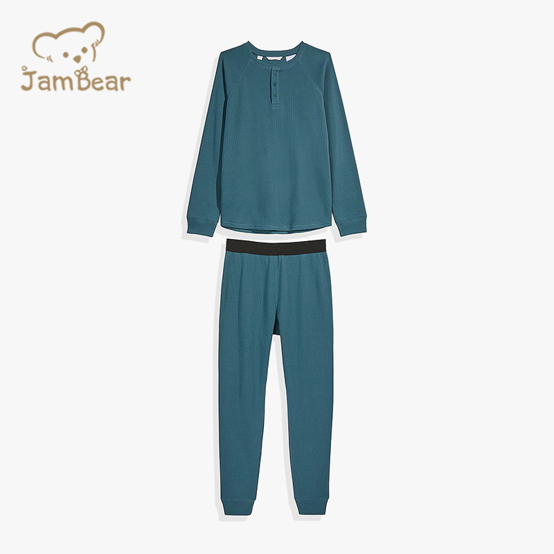 Sustainable organic cotton waffle pyjamas set eco friendly waffle kids pajamas set waffle enfant pyjama