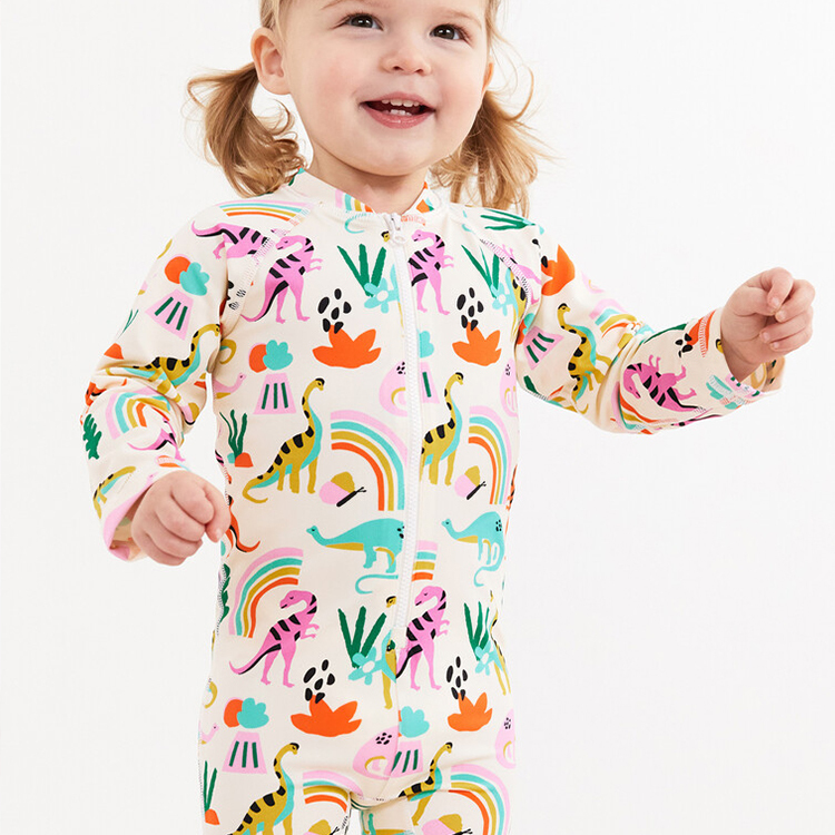 Long sleeve Swimwear kids girl swimwear children girl Swimwear two way zip kids girl Swimsuit Set