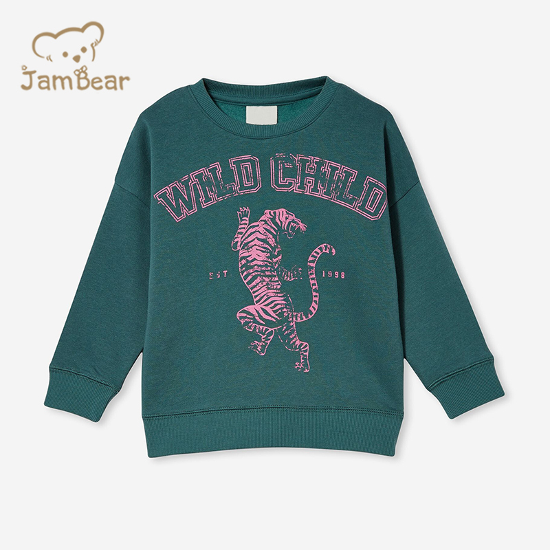 Eco friendly kids fleece sweatshirt organic bamboo printed kids sweatshirt sustainable kids crewneck sweatshirt
