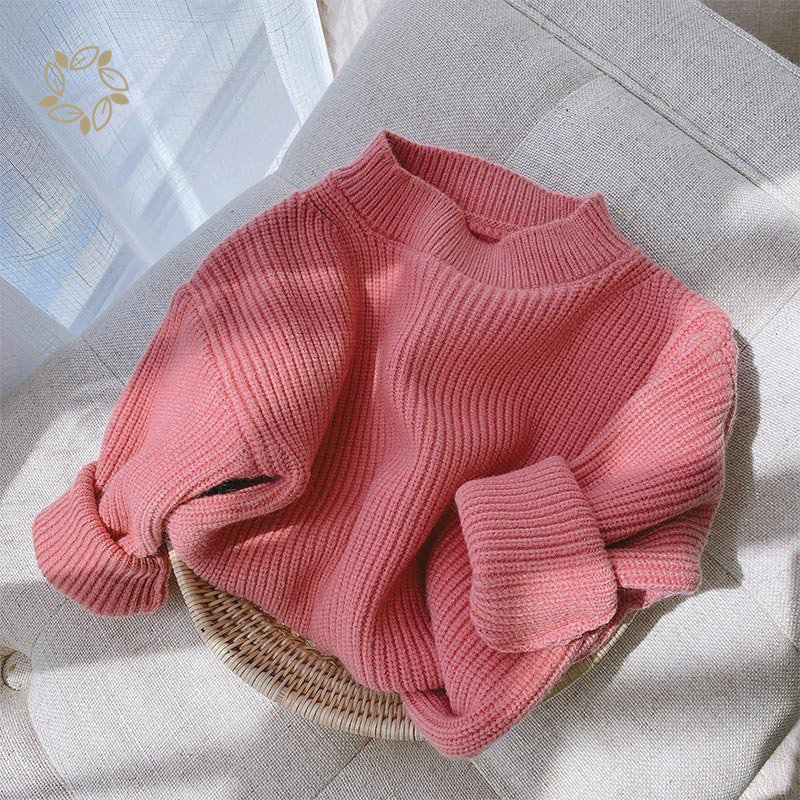 Organic cotton toddler solid color loose sweater eco friendly chunky knits sweater sustainable baby rib knit jumper