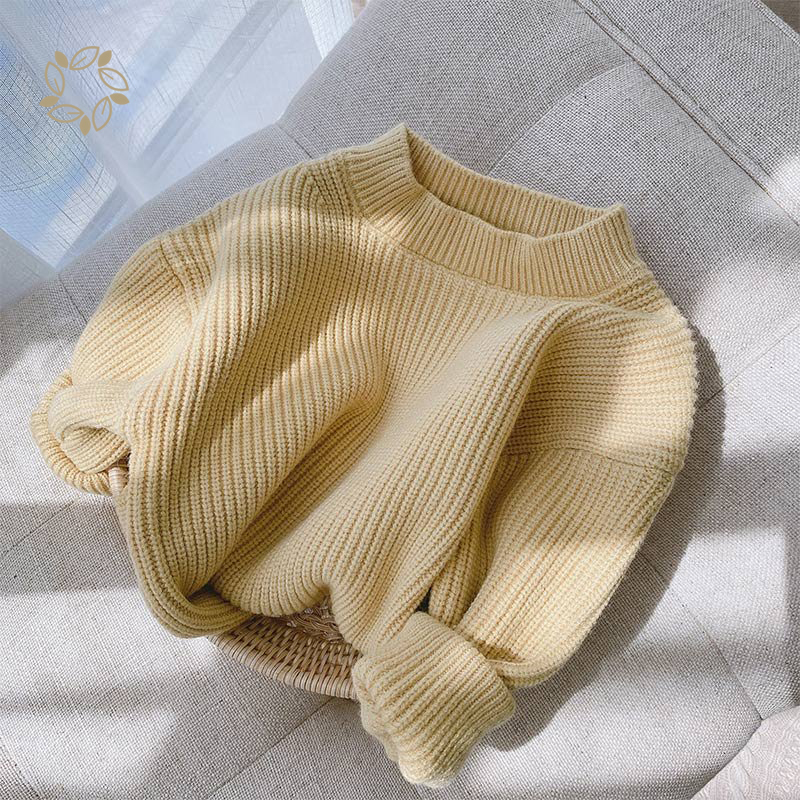 Organic cotton toddler solid color loose sweater eco friendly chunky knits sweater sustainable baby rib knit jumper